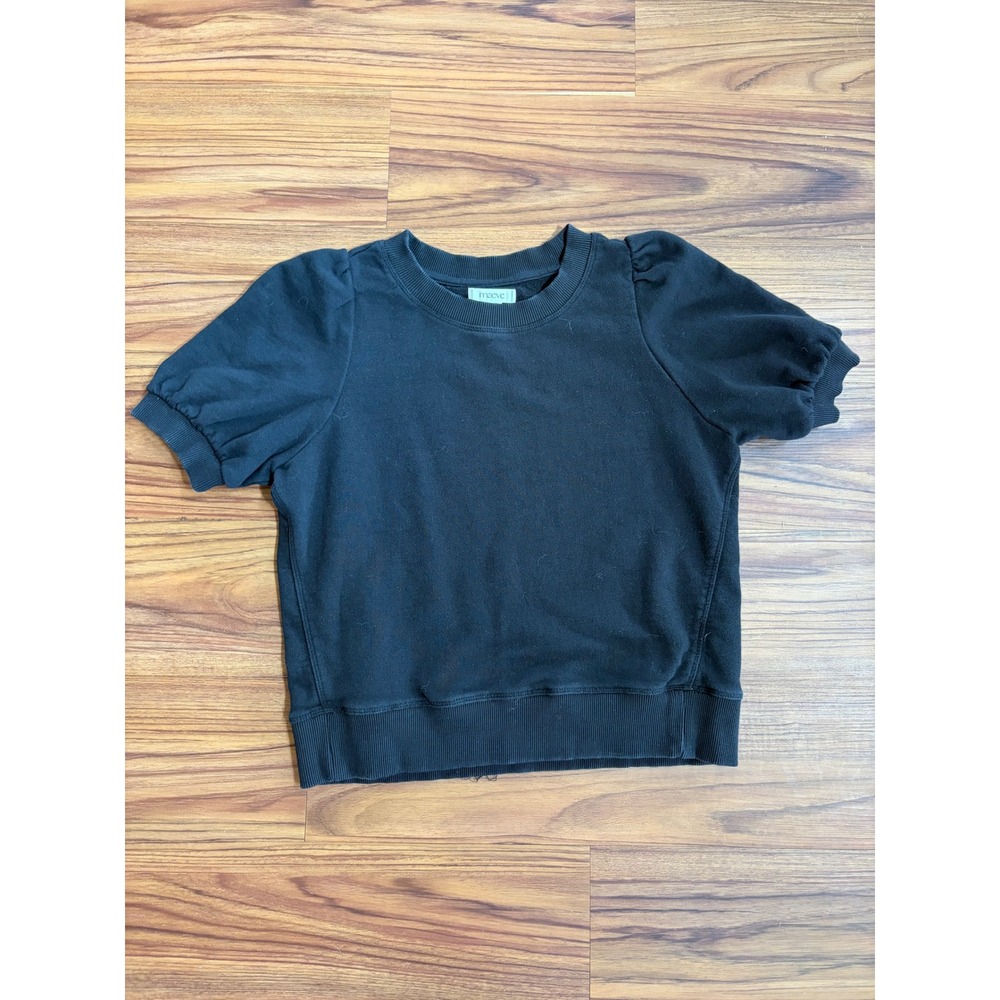 Black short sleeve crew neck Maeve puff sleeve sweatshirt Anthropologie sz small